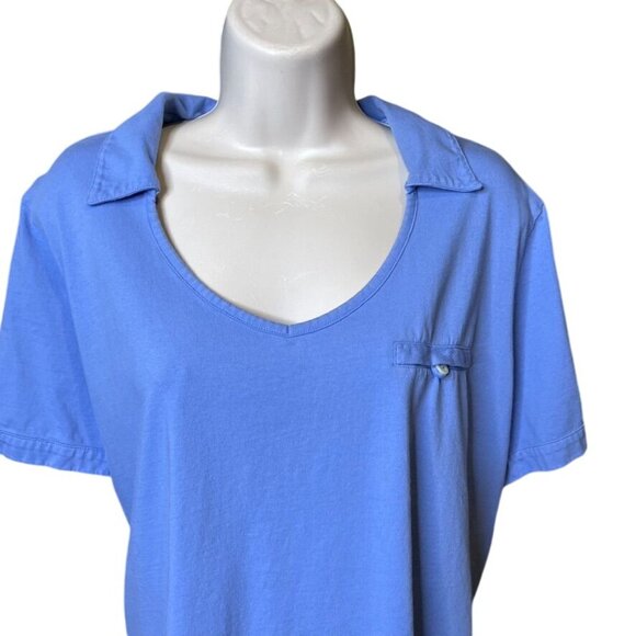 Lands End Womens Collared T Shirt Blue Top Plus Size 3X Short Sleeve u - Picture 2 of 8
